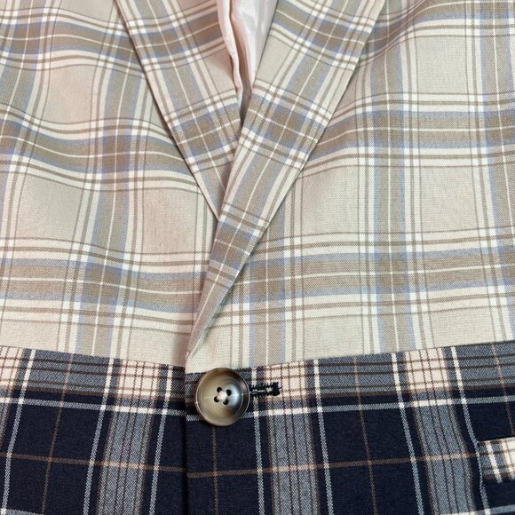 Reclaimed Vintage Two-Tone Beige & Black Plaid Blazer Jacket Unisex Size 42 - Picture 4 of 10